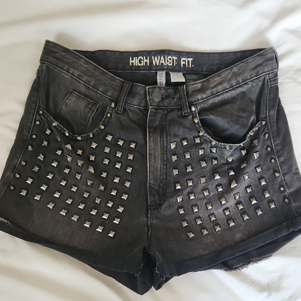 H&M Black Studded Jean Shorts